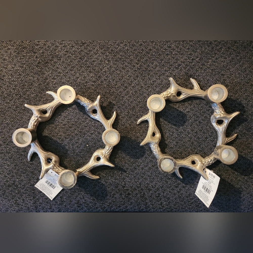 NWT Silver Metal Hobby Lobby Antler Taper Candle Holder Set